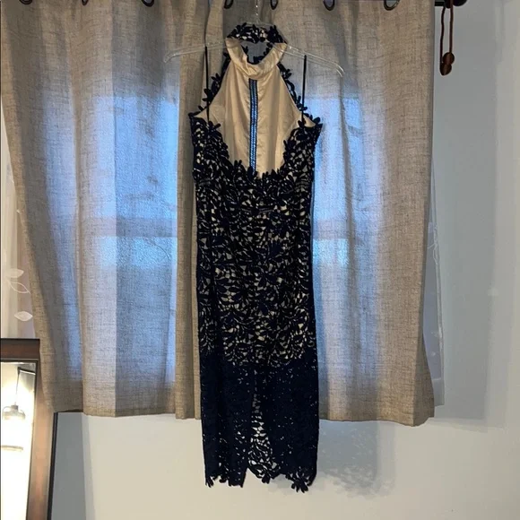 Lulu's Blue Sequin Halter Sheath Midi Dress - Picture 2 of 4